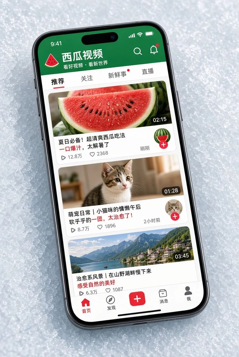 西瓜视频移动端界面示意